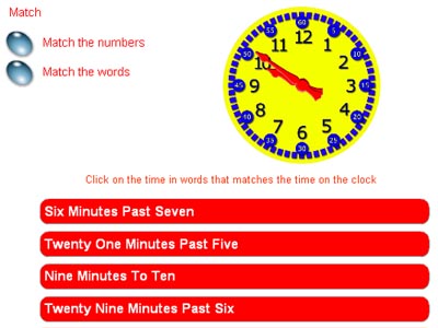 Telling the time - analogue display and the time as words
