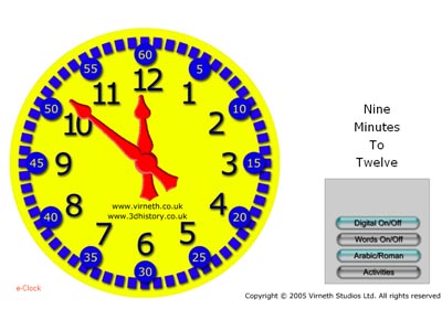 Telling the time - analogue display showing the time as words
