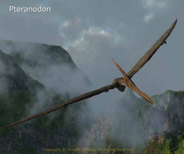 Pteranodon gliding over mountains