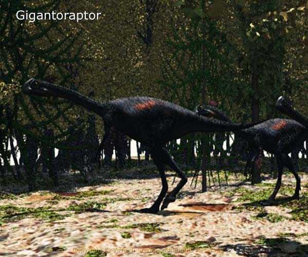A Gigantoraptor leads its family